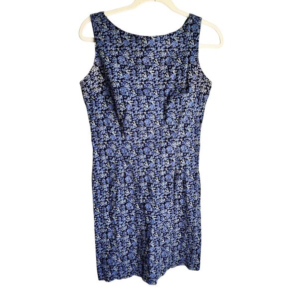 VTG 90s Express Blue Flower Mini Sheath Dress V-Back Grunge Ditsy Floral Sz 7/8 - Picture 1 of 5